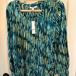 Chico's Teal and Lime Patterned Blouse